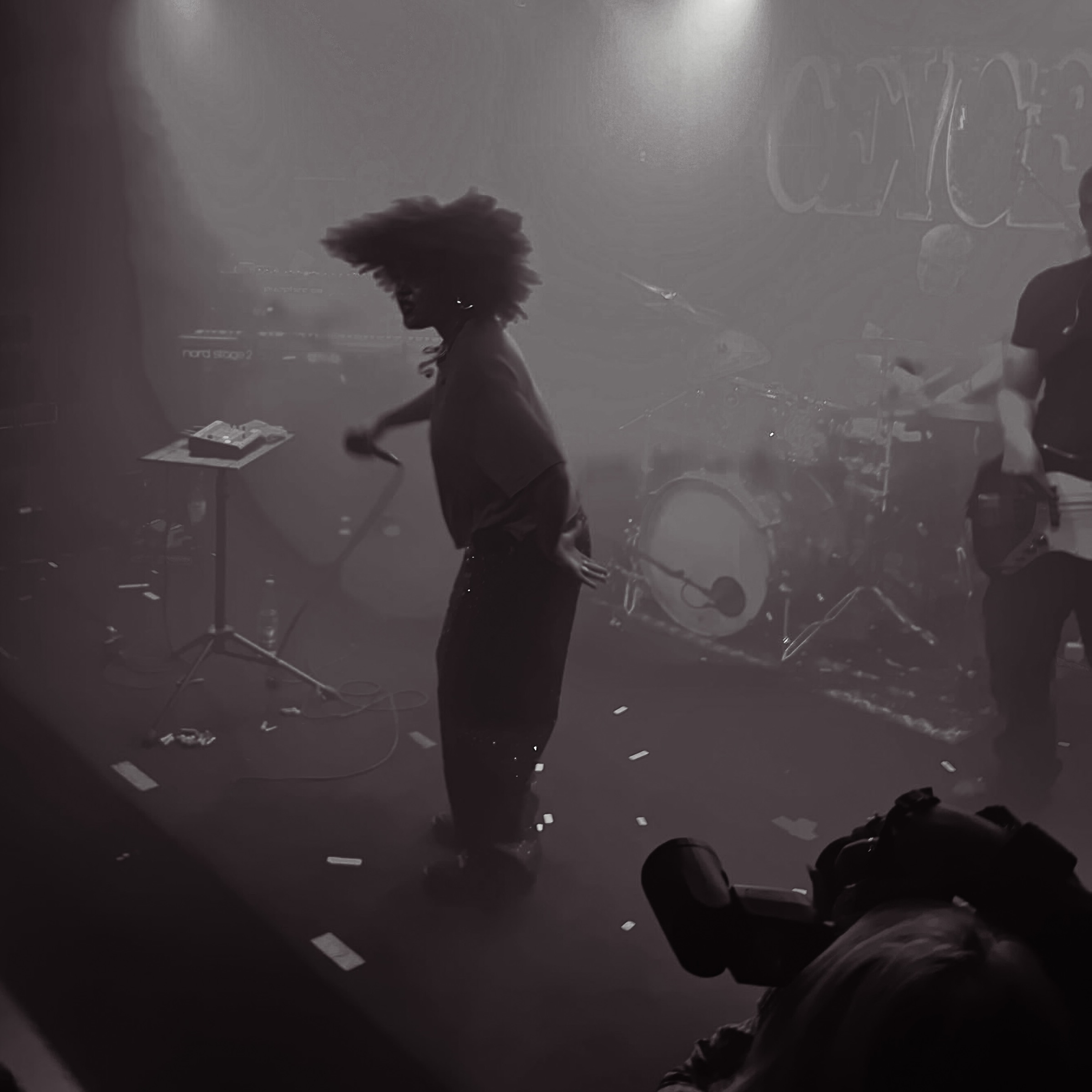the stage, in black and white